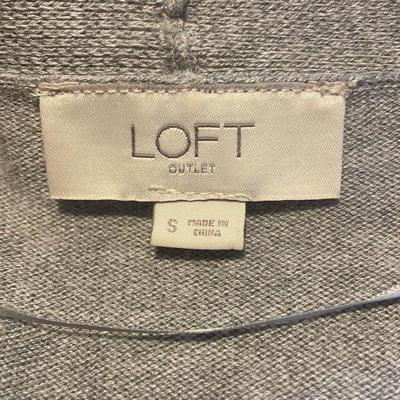NWOT LOFT Gray/Off White Satin Trim Open Front Cardigan - Picture 8 of 9